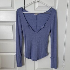 Free People Deep V-Neck Long Sleeve Top